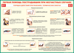 Таблица "Порядок действий при ранениях и термических ожогах" (100х140 сантиметров, винил) - fgospostavki.ru - Воронеж
