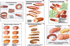 Плакаты ПРОФТЕХ "Ассортимент колбасной и мясной продукции" (11 пл, винил, 70х100) - fgospostavki.ru - Воронеж