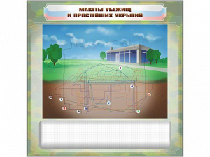 Магнитно-маркерная доска "Макеты убежищ и простейших укрытий" с комплектом фолий и тематических магнитов - fgospostavki.ru - Воронеж