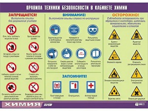 Таблица демонстрационная "Правила техники безопасности в кабинете химии" (винил 70х100) - fgospostavki.ru - Воронеж