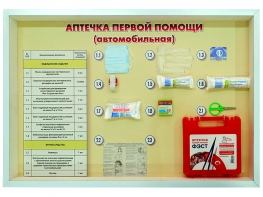 Стенд "Аптечка первой помощи (автомобильная)" (образцы под оргстеклом) - fgospostavki.ru - Воронеж