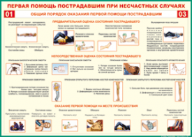 Таблица "Общий порядок оказания первой помощи пострадавшим" (100х140 сантиметров, винил) - fgospostavki.ru - Воронеж