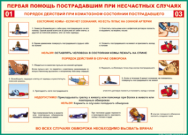 Таблица "Порядок действий при коматозном состоянии пострадавшего" (100х140 сантиметров, винил) - fgospostavki.ru - Воронеж