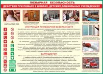 Таблица "Действия при пожаре в школах, детских дошкольных учреждениях" (100х140 сантиметров, винил) - fgospostavki.ru - Воронеж
